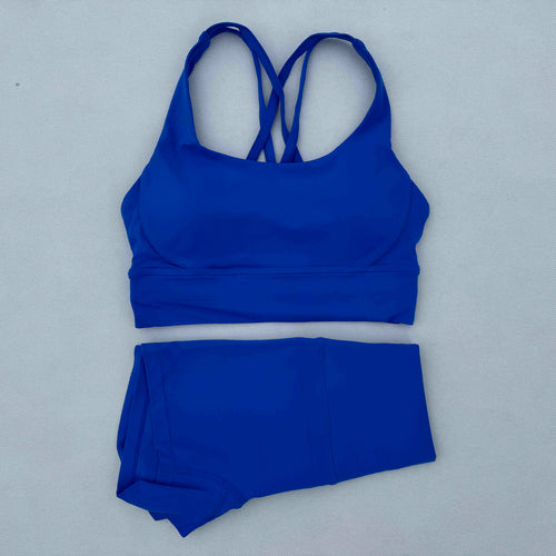 Yoga Clothes Set 2 Piece Gym Sports Shorts Set Women Cross Back Bra