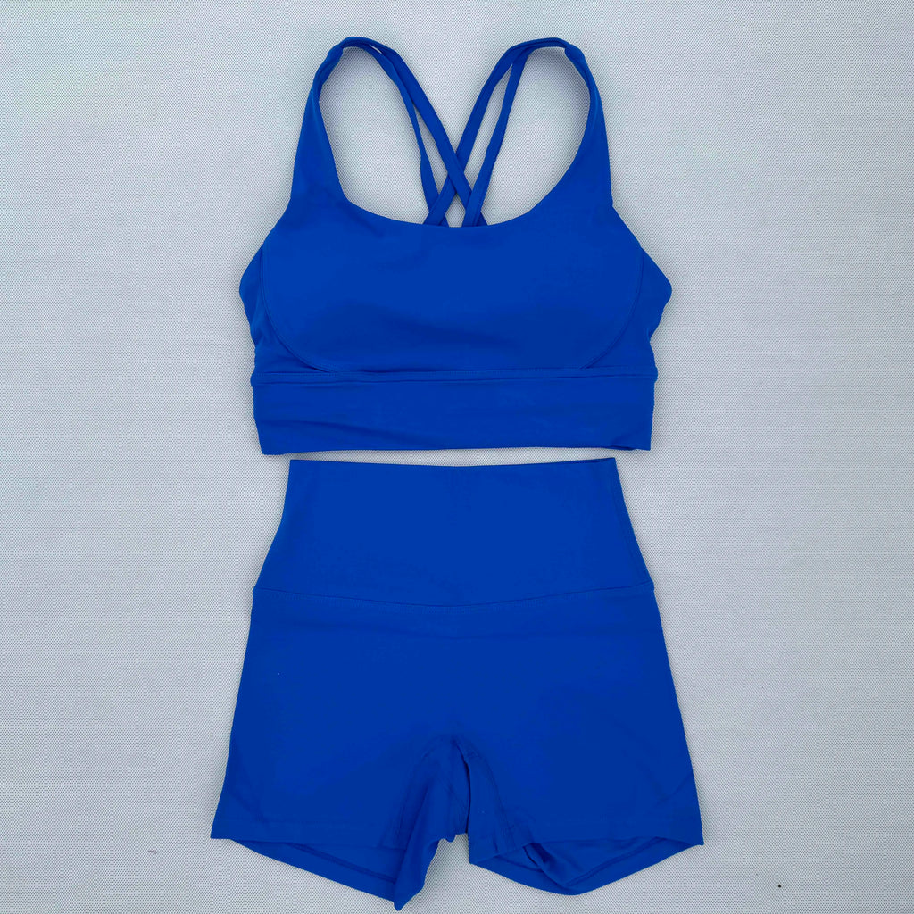 Yoga Clothes Set 2 Piece Gym Sports Shorts Set Women Cross Back Bra