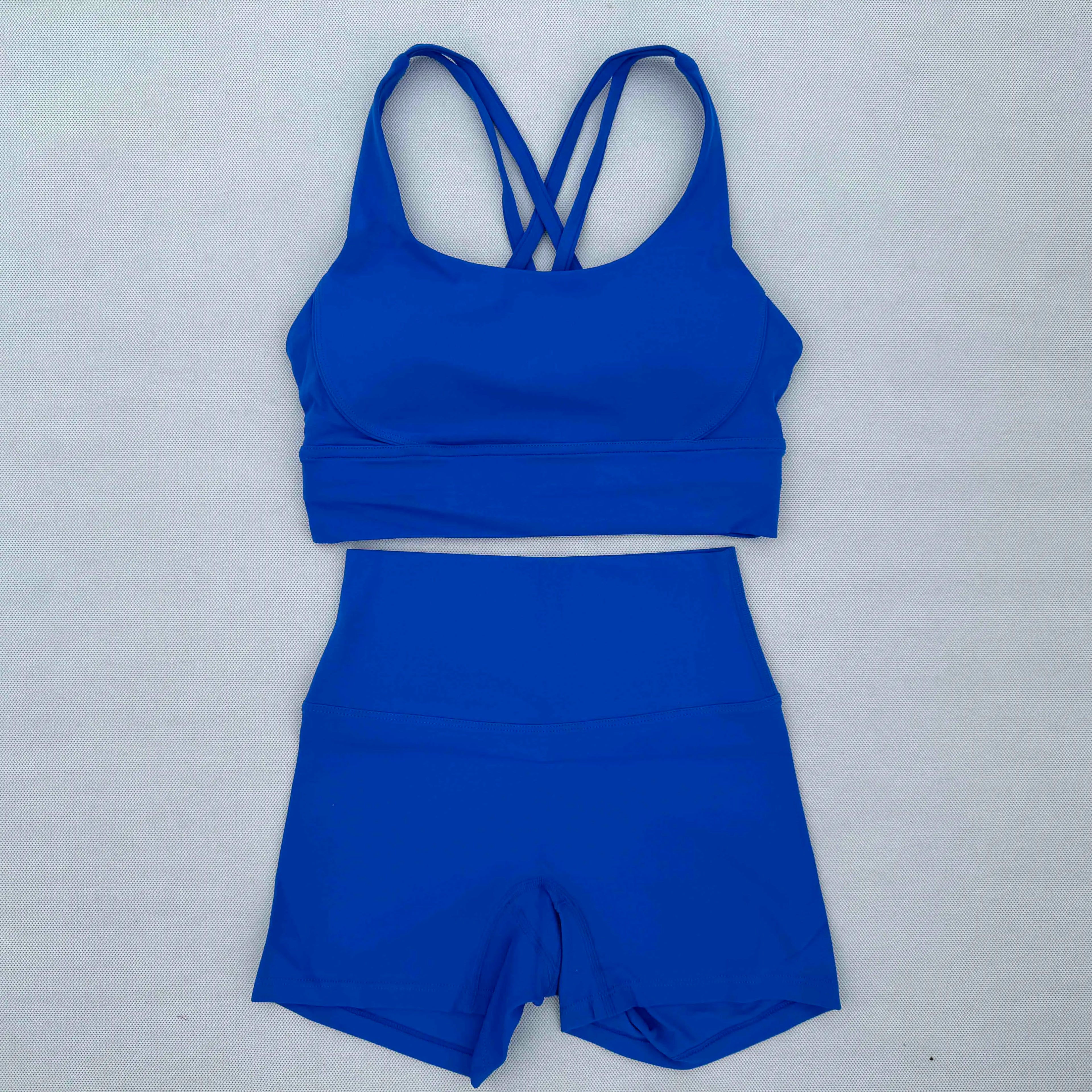 Yoga Clothes Set 2 Piece Gym Sports Shorts Set Women Cross Back Bra