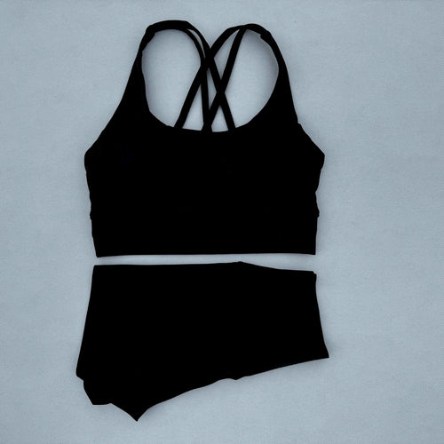 Yoga Clothes Set 2 Piece Gym Sports Shorts Set Women Cross Back Bra