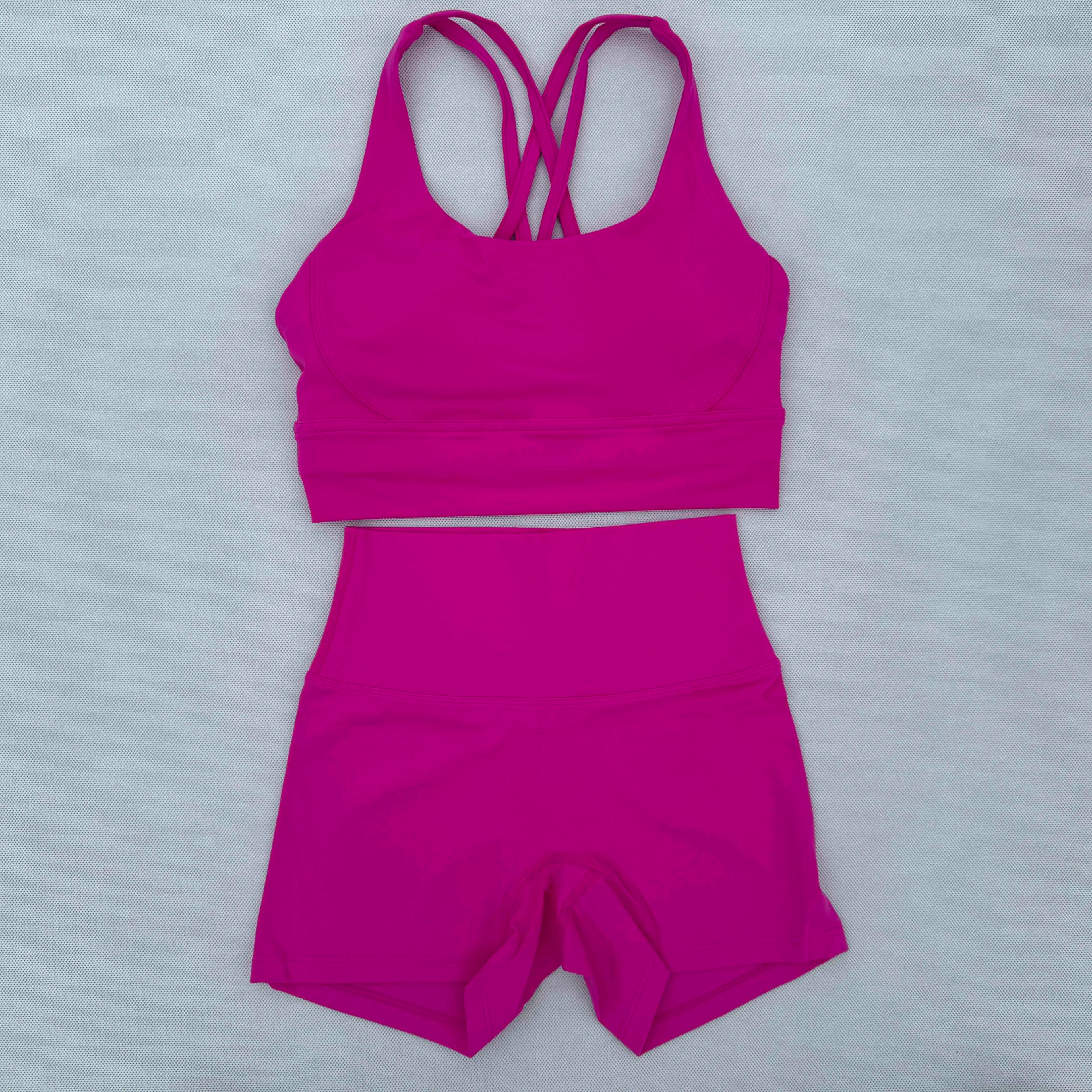 Yoga Clothes Set 2 Piece Gym Sports Shorts Set Women Cross Back Bra