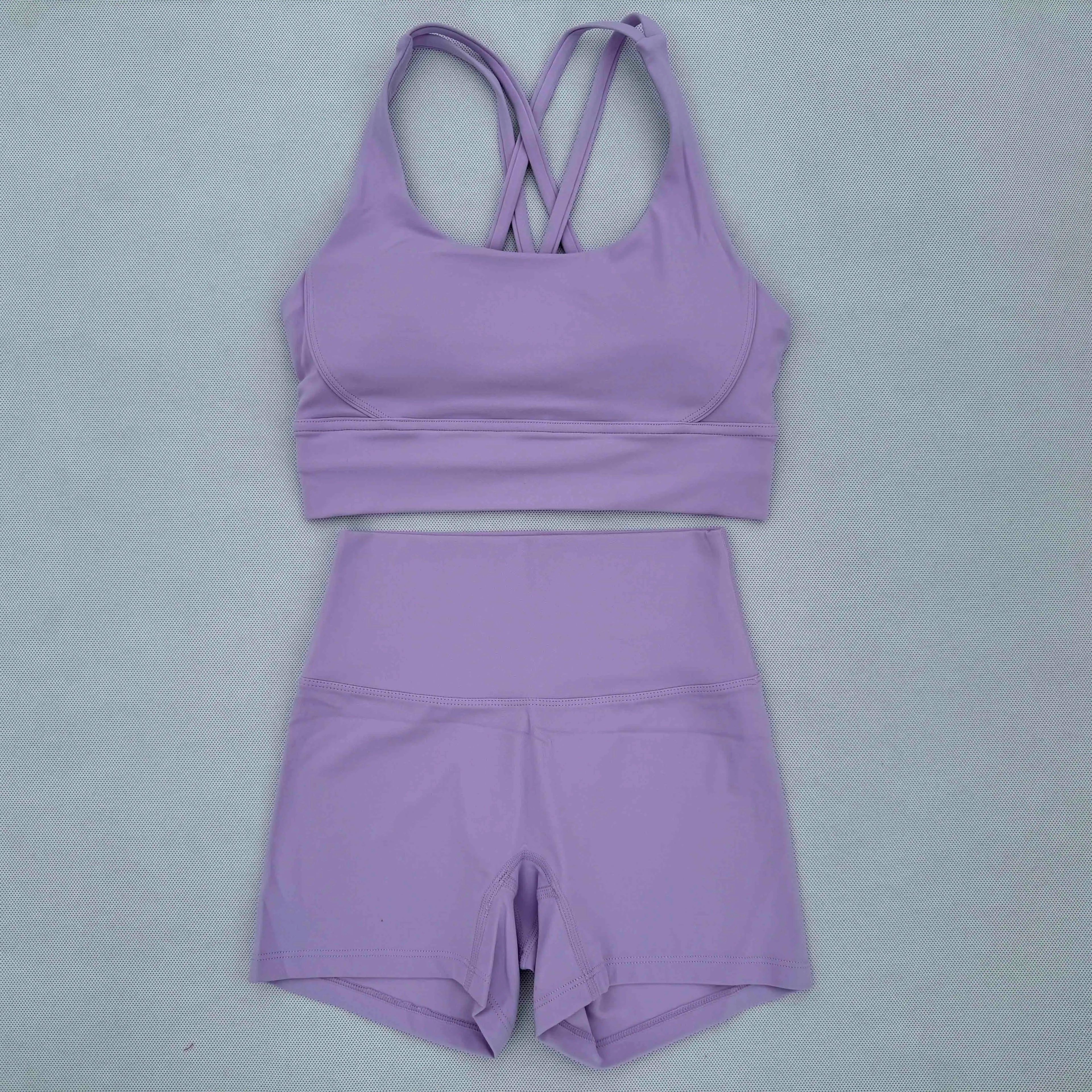 Yoga Clothes Set 2 Piece Gym Sports Shorts Set Women Cross Back Bra
