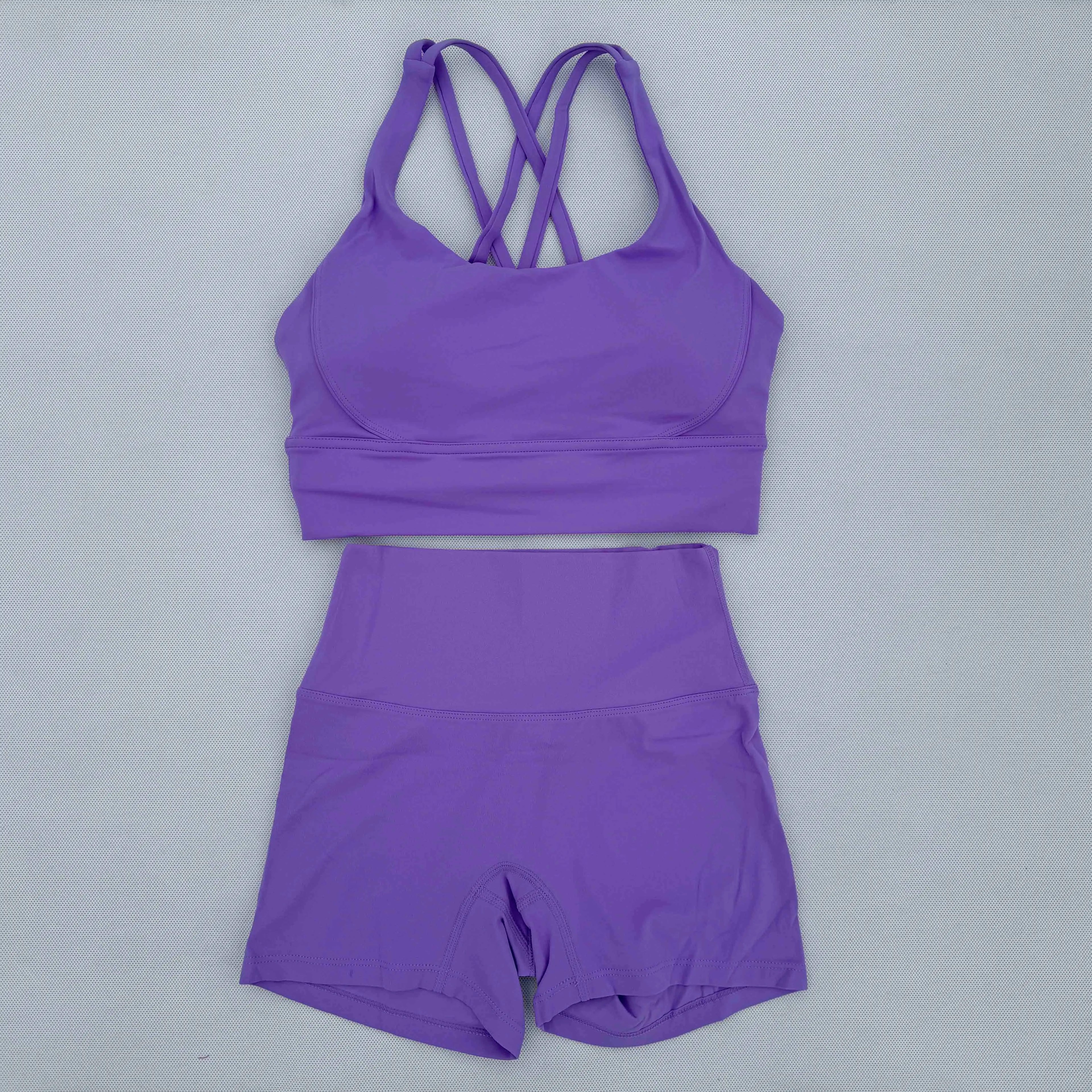 Yoga Clothes Set 2 Piece Gym Sports Shorts Set Women Cross Back Bra