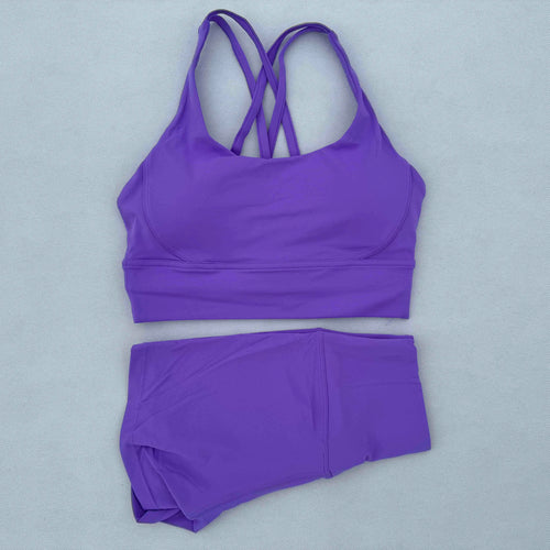 Yoga Clothes Set 2 Piece Gym Sports Shorts Set Women Cross Back Bra