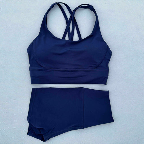Yoga Clothes Set 2 Piece Gym Sports Shorts Set Women Cross Back Bra